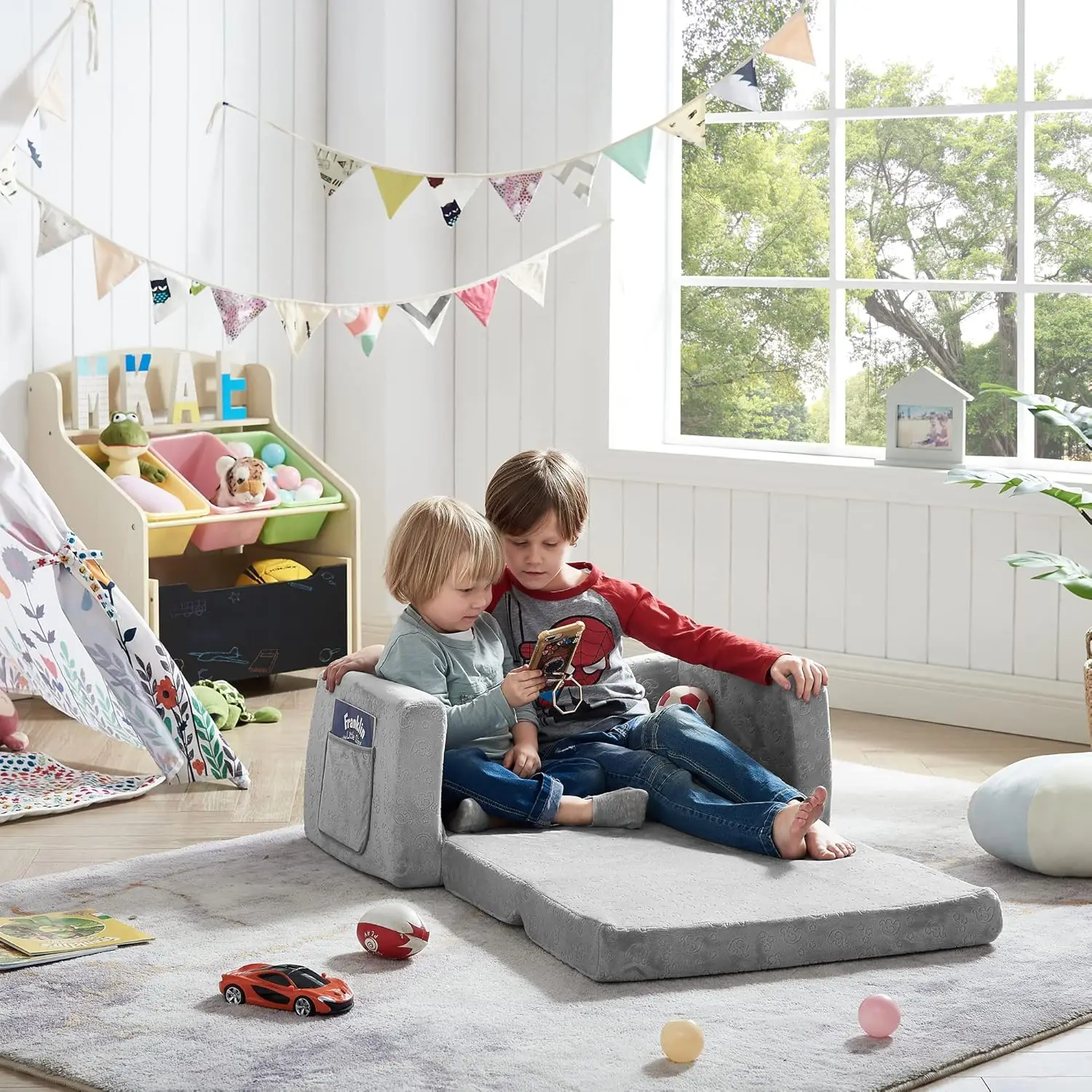 Children's 2-in-1 Convertible Sofa Bed with Plush Fabric, Foldable Lounger for Kids' Rooms