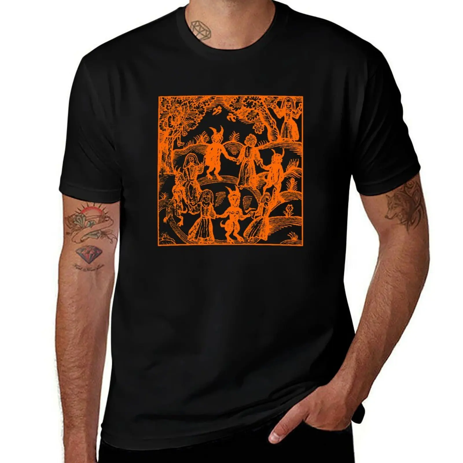 Dance with the Orange Devil (on blue) T-Shirt Fashion Simple Casual Tee Shirt