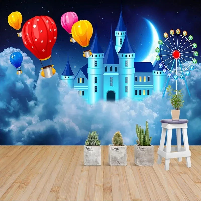 

Custom Photo 3D Blue Dream Balloon Castle Children's Room Mural Wallpaper For Bedroom Walls p Papel De Parede Tapiz Home Décor