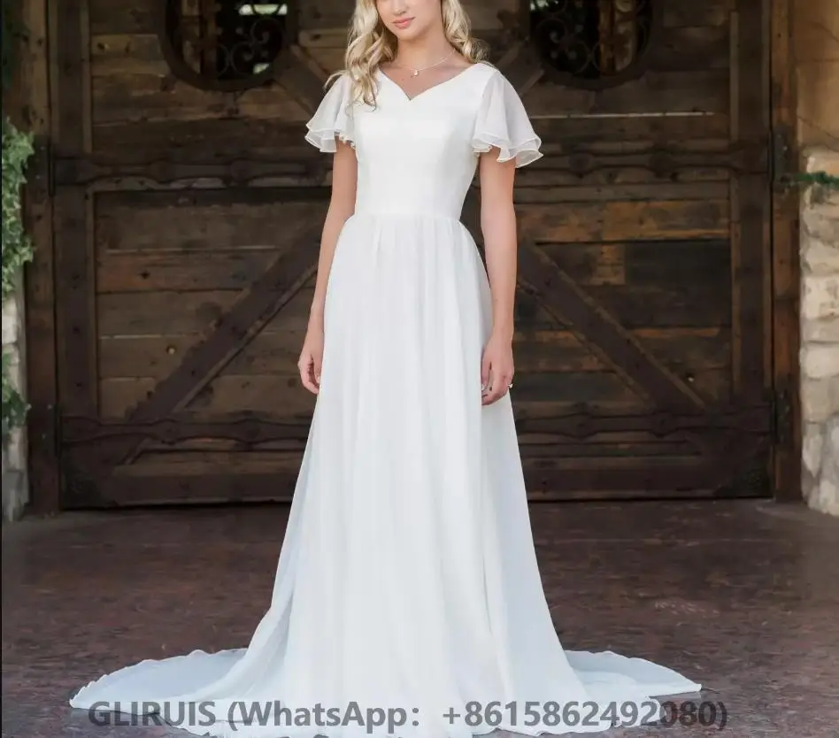 v-neck-wedding-dresses-long-chiiffon-a-line-فساتين-زفاف-white-bridal-gown-Свадебные-платья-robes-de-mariee-with-sleeve