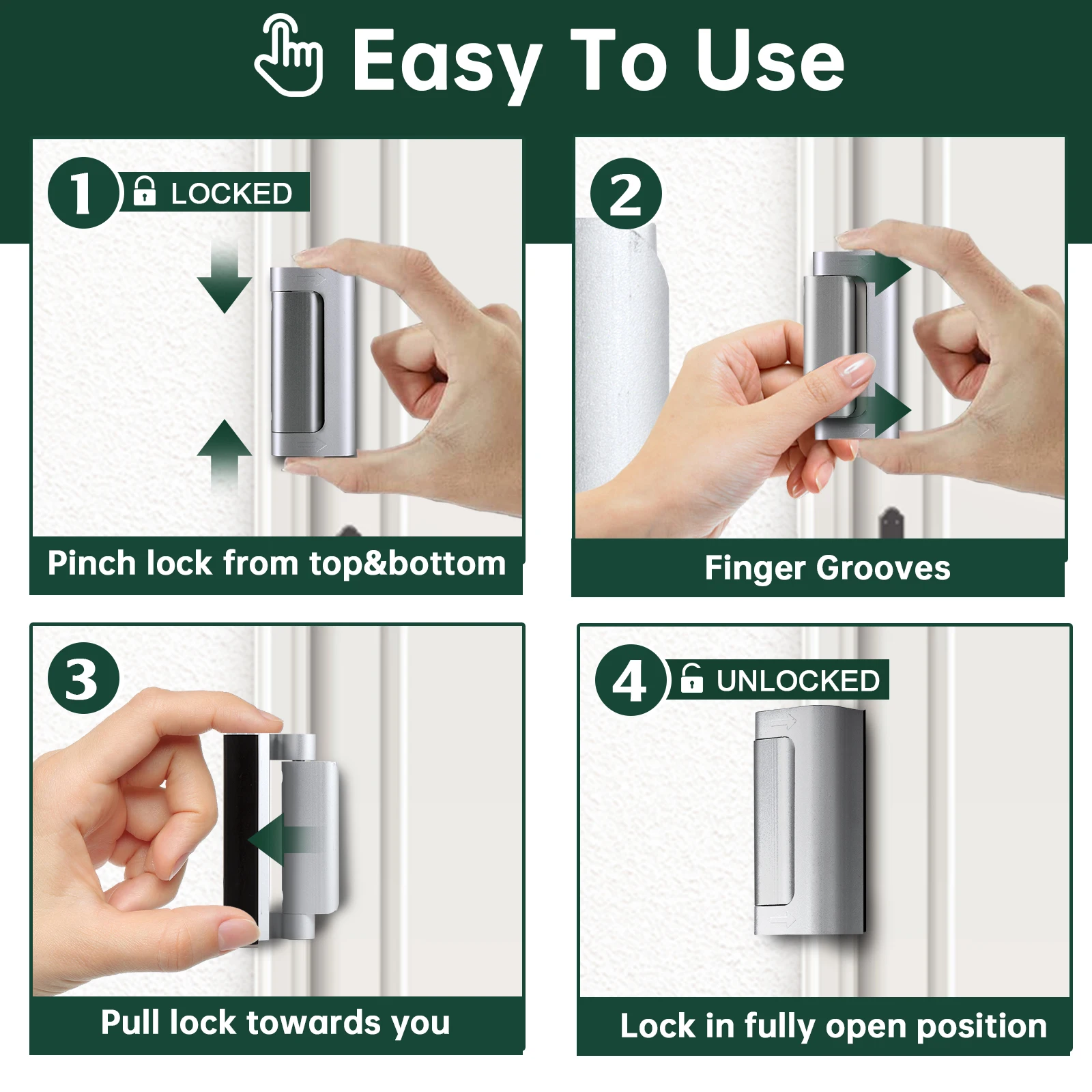 KERUI قفل باب أمان المنزل سبائك الألومنيوم مكافحة سرقة قفل الباب حريزعلى الأطفال تعزيز مزلاج السلامة 800Lbs تقوية الباب