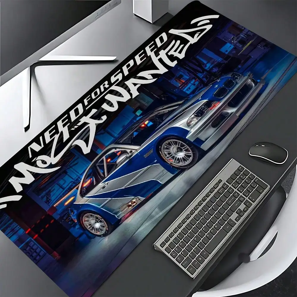 Racing Blue Decor Gaming Desk Mouse Pad, Durable Polyester Rubber Anti-Slip Base, Smooth Rectangular Mat For PC Computer Office, Perfect Gift For Gamers & NFS