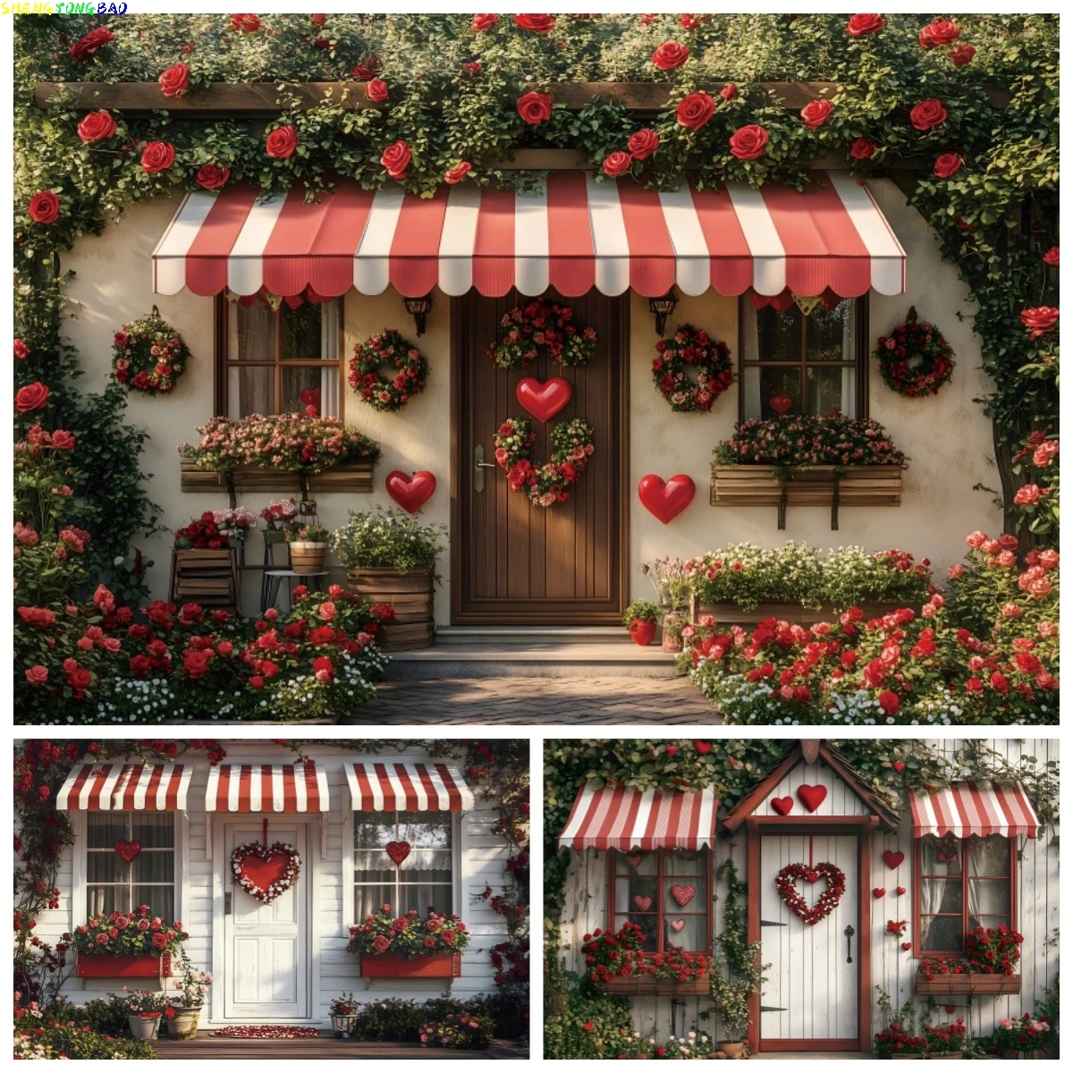 

Romantic Cottage Valentine's Day Photography Background February 14th Rose Flower Garden Wedding Birthday Party Decor Background