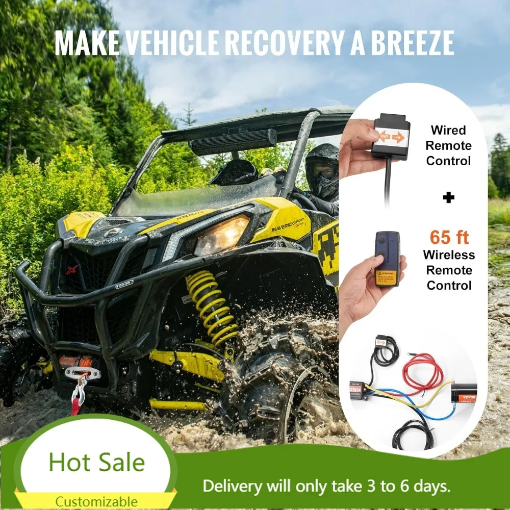 4500 lb ATV Winch, 12V Electric Winch with Synthetic Rope, IP55 Waterproof, Wired Remote for Off-Road Recovery