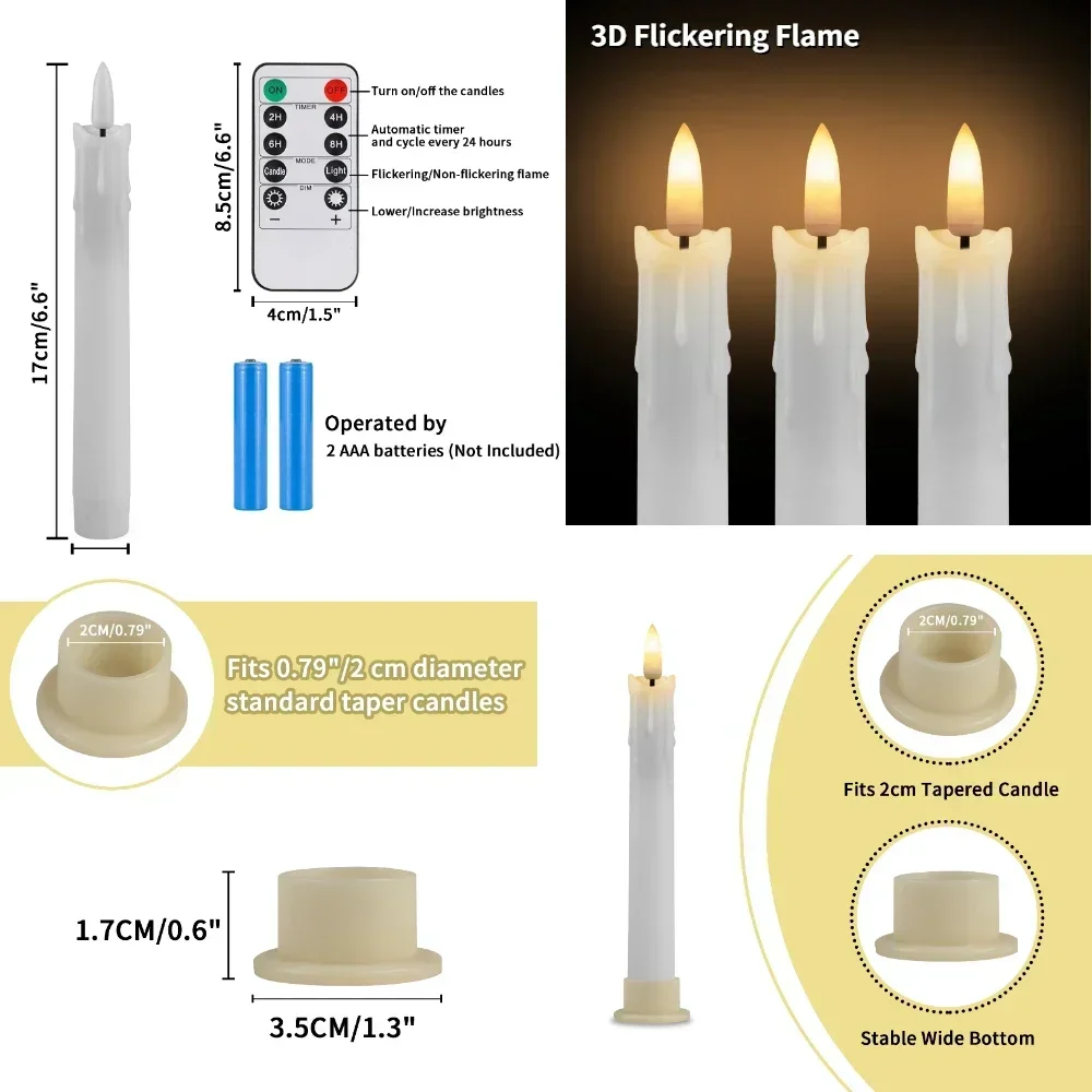 17CM Flameless LED Taper Candle with Remote Flickering Electronic Candle CandleStick Window Candle for Halloween Christmas Decor