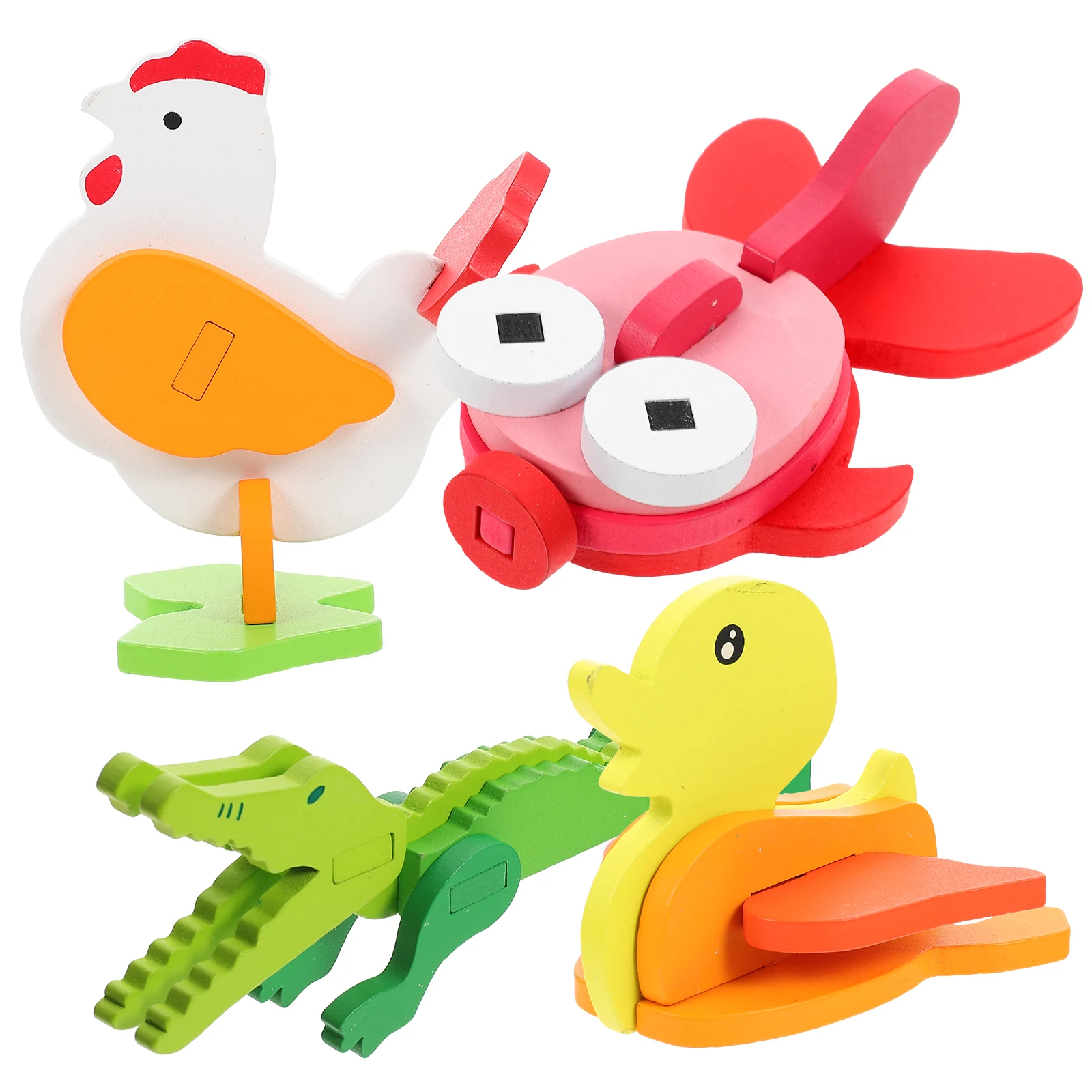 

Деревянные 3D игрушки-пазлы с животными, 4 комплекта, строительные блоки, пазлы для малышей, цыпленок, животных, дошкольная обучающая игрушка, деревянные игры