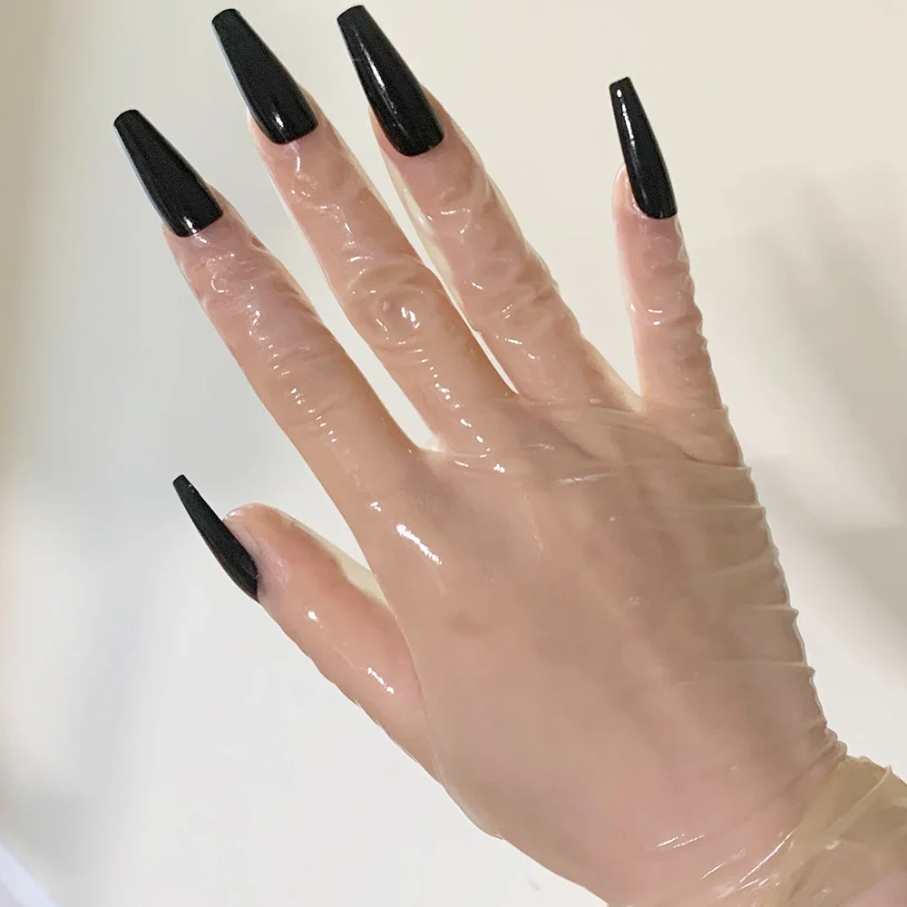 

Custom Made Oil Shiny Transparent Super Thin Latex Zentai Glove Fetish Crossdress Men's Sheer Cosplay Kigurumi Long Nails Gloves