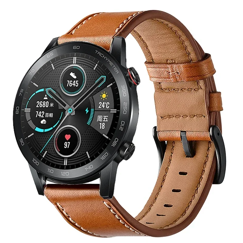 Pulseira de couro para Honor Magic Watch 2, Huawei Watch GT 3, Pulseira de relógio inteligente, Strap Belt, 20mm, 22mm, 42mm, 46mm