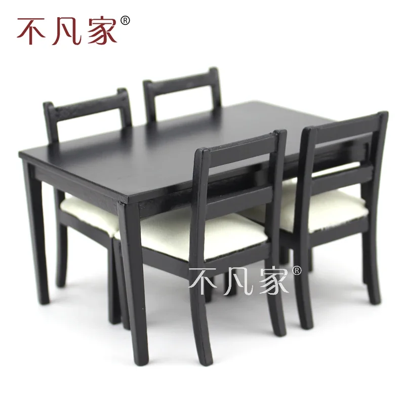 

Dollhouses 1/12 scale miniature furniture Black dining table And 4 pcs chairs