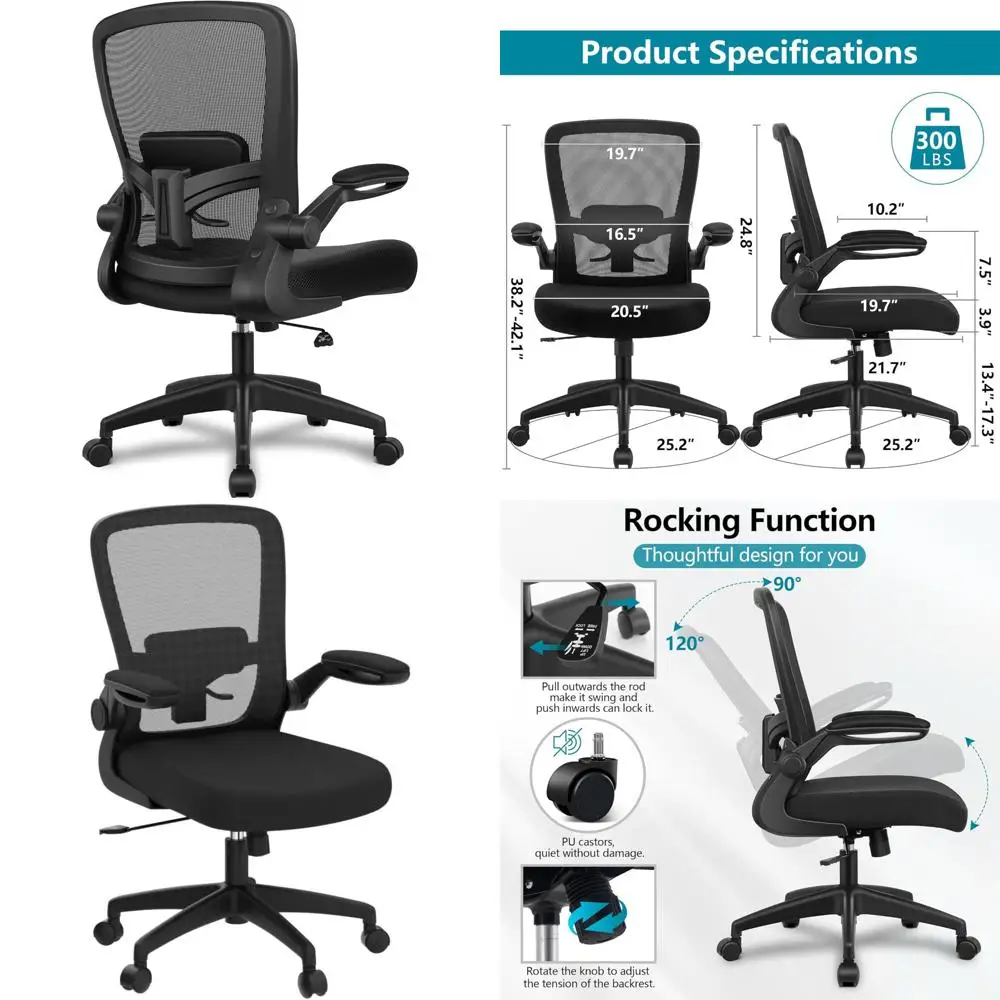 

Ergonomic Mesh Office Chair with Adjustable High Back and Lumbar Support, Flip-up Armrests