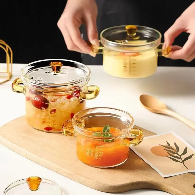 Glass Stew Pot Clear Soup Pan Noodle Stockpot Heat Resistant Microwave Fire Heating Pot with Dual Handles Kitchen Cooking Tools