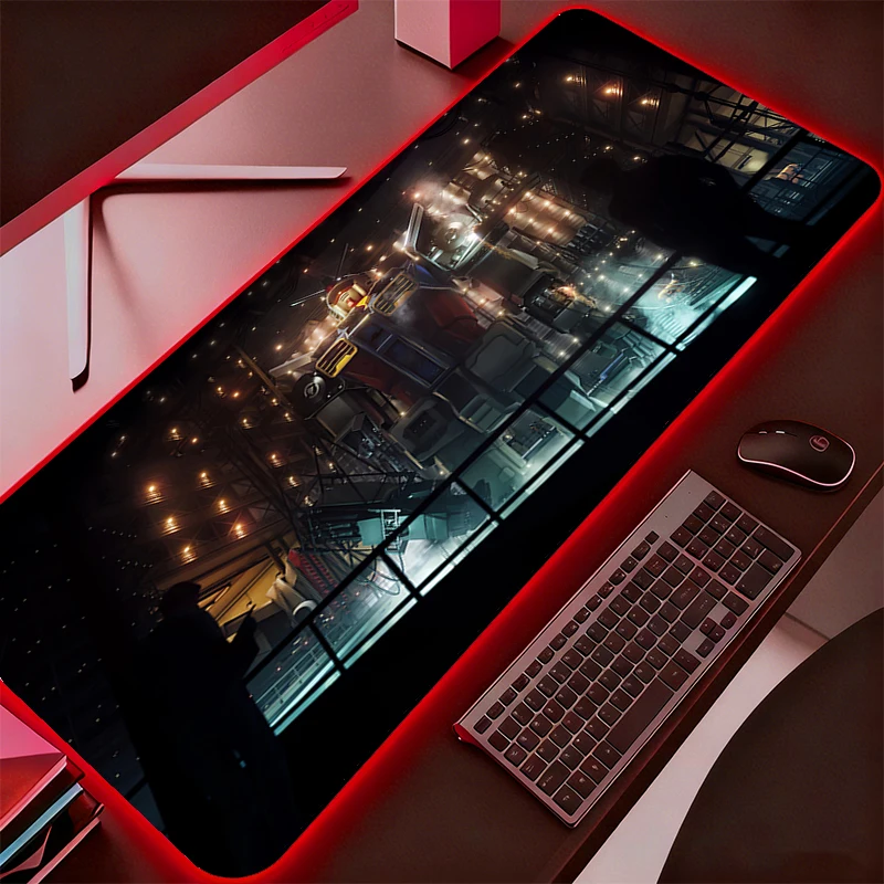 Alfombrilla de ratón con retroiluminación RGB, accesorios para juegos Mobile Suit Gundam, alfombrilla para teclado de ordenador, alfombrilla LED para ratón