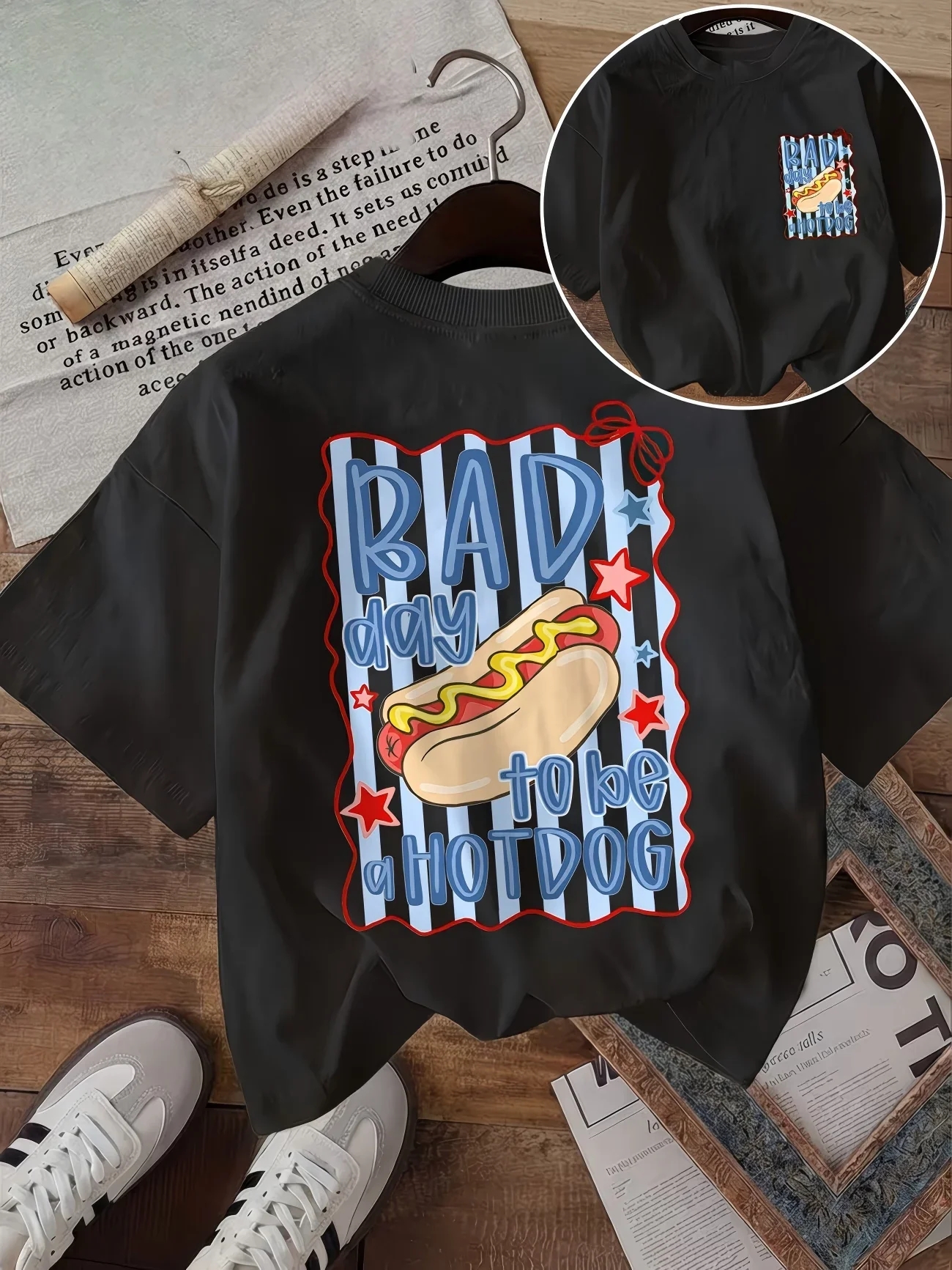Bad Day To Be A Hotdog Graphic T-Shirt Women Funny Food Print Tee Vintage Aesthetic Harajuku Short Sleeve Casual Summer Top