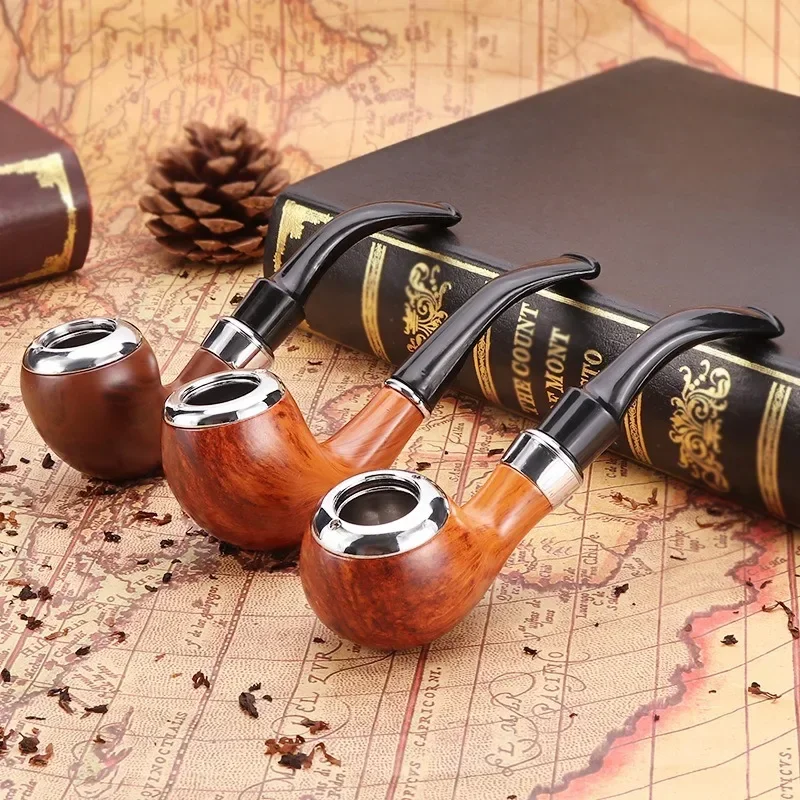 

New curved hammer creative filtering pipe old-fashioned portable tobacco pipe resin glued wood pipe