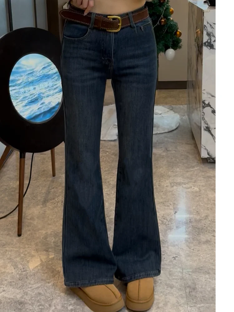 

Джинсы Xuanxuanchen Seven Mile Long с подкладкой, расклешенные, для похудения, женские, с высокой талией, джинсовые брюки, уличный стиль, зима 2025