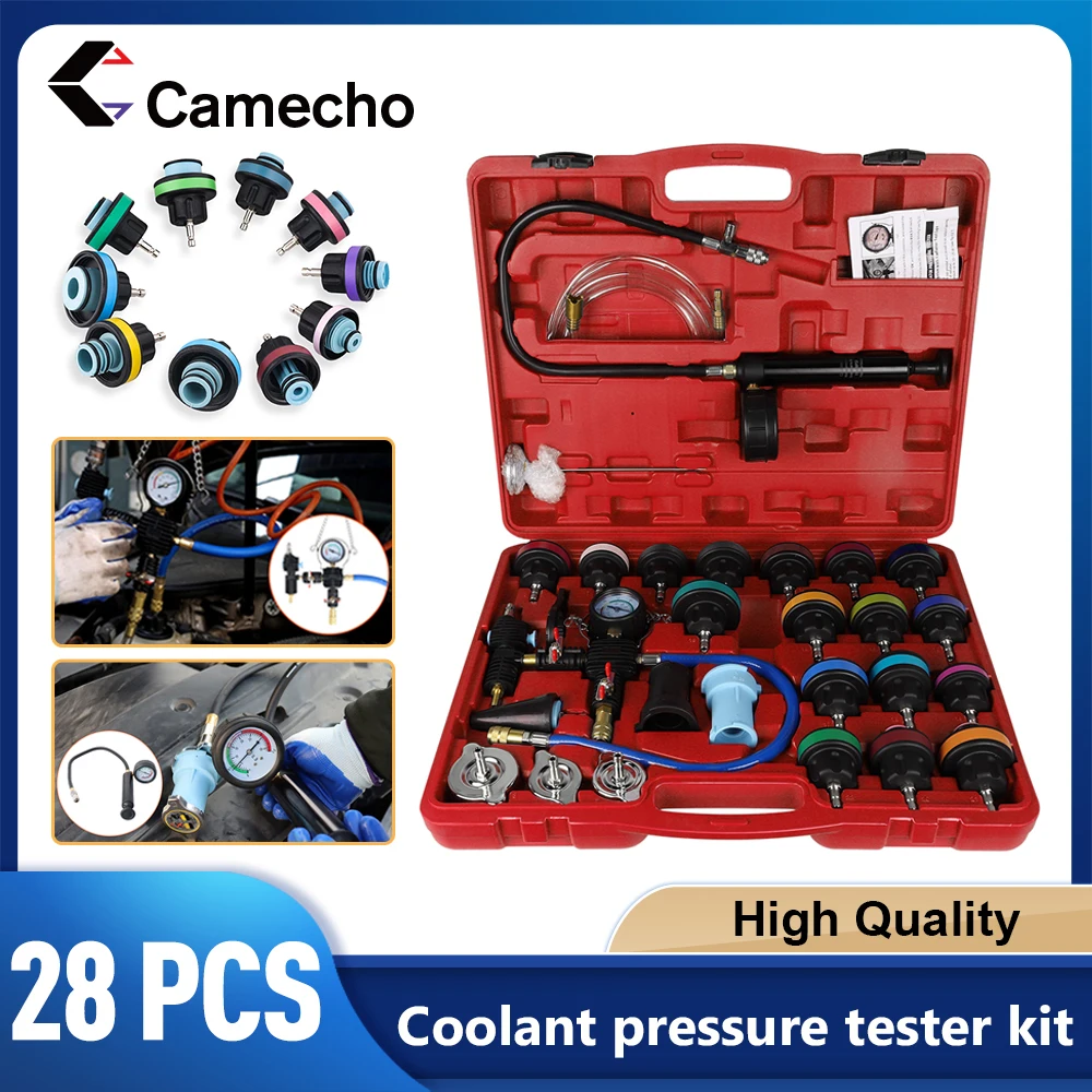 Camecho 28Pcs Universal Radiator Pressure Tester Vacuum Type Cooling System Test Detector Set Tester Refroidissement