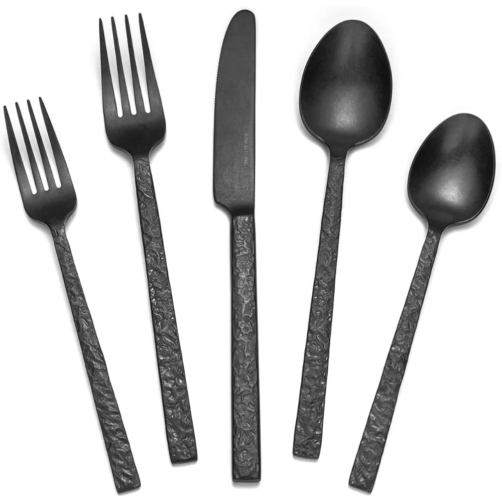 

40-Piece Hammered Silverware Set for 8, 18/10 Stainless Steel Heavy Duty Cutlery Set, Elegant Tableware Utensils