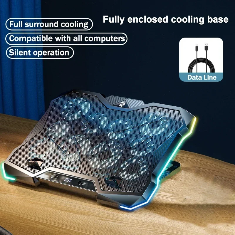 Imagem -05 - Gaming Laptop Cooler 10 Ventiladores Dobrável Ajustável Notebook Suporte de Dissipação de Calor para 1218 Almofada de Resfriamento com Luz Rgb D11