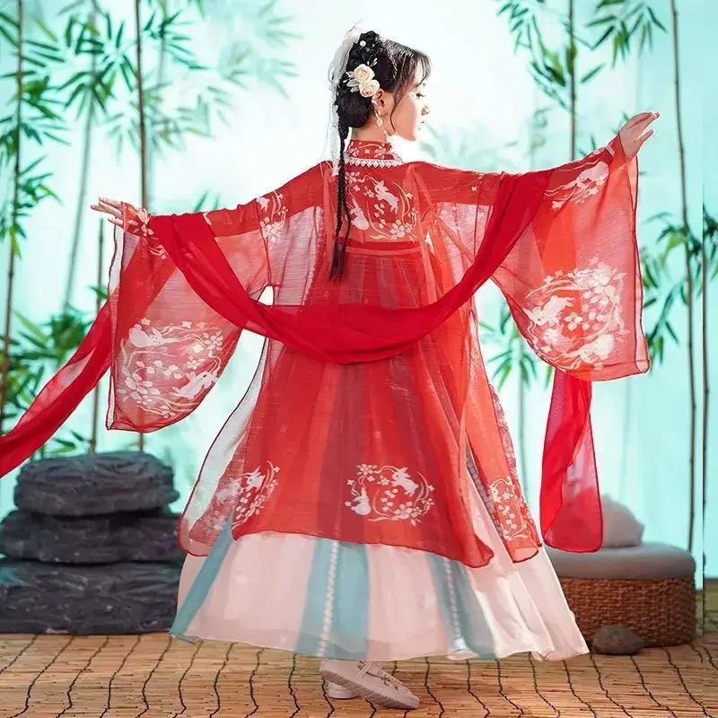Vestido hanfu chinês para meninas, carnaval infantil, halloween, princesa, cosplay, festa de aniversário, vestido vermelho hanfu para meninas de 3 a 13 anos