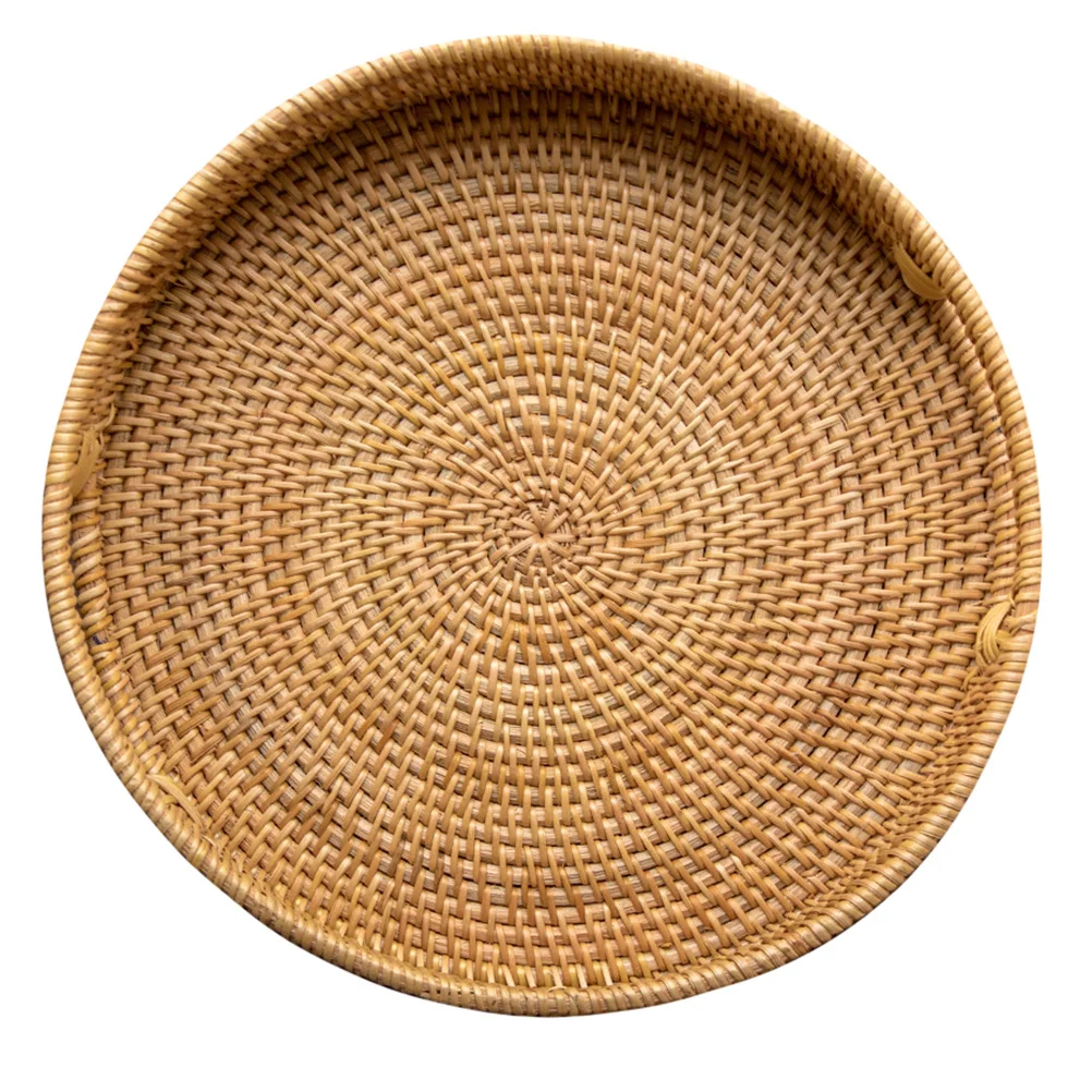 

1Pcs Rattan Basket Hand-Woven Vintage Color Fruit Tray with Handle Home Storage Multipurpose Fruit Plate