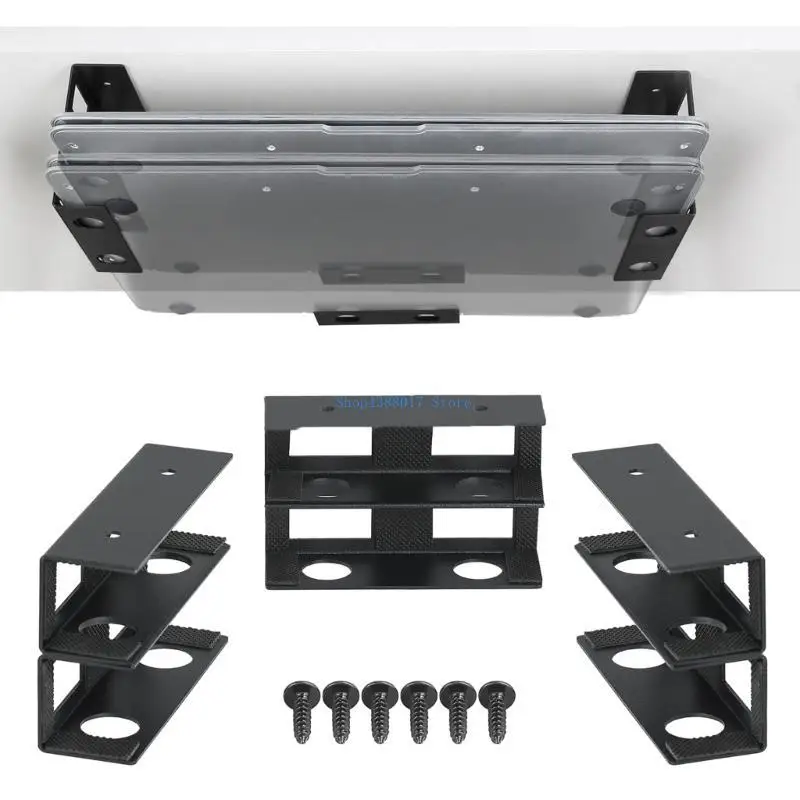 

896B Pack of 3 Multipurpose Under Table Laptop Holder Stutdy Metal Storage Shelf for Cable Boxes Desktop Switches Use