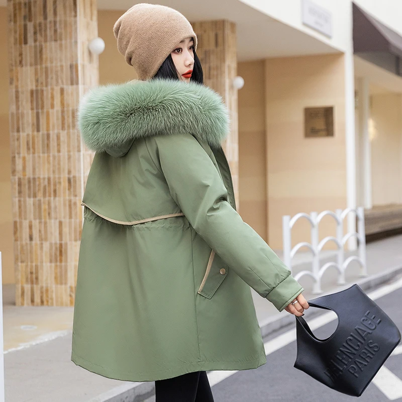 Women's Winter Padded Jacket with Fluffy Fur Long Detachable Coat Hooded Parkas Warm Outwear Female Snow Wear Padded Clothes