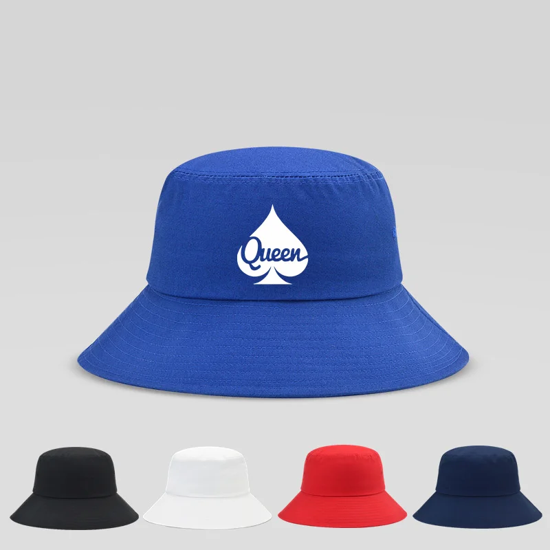 New Fashion Bucket Hats For Men and Women Summer Outdoor Hats Queen Of Spades Cap Black White Red Bucket Hats