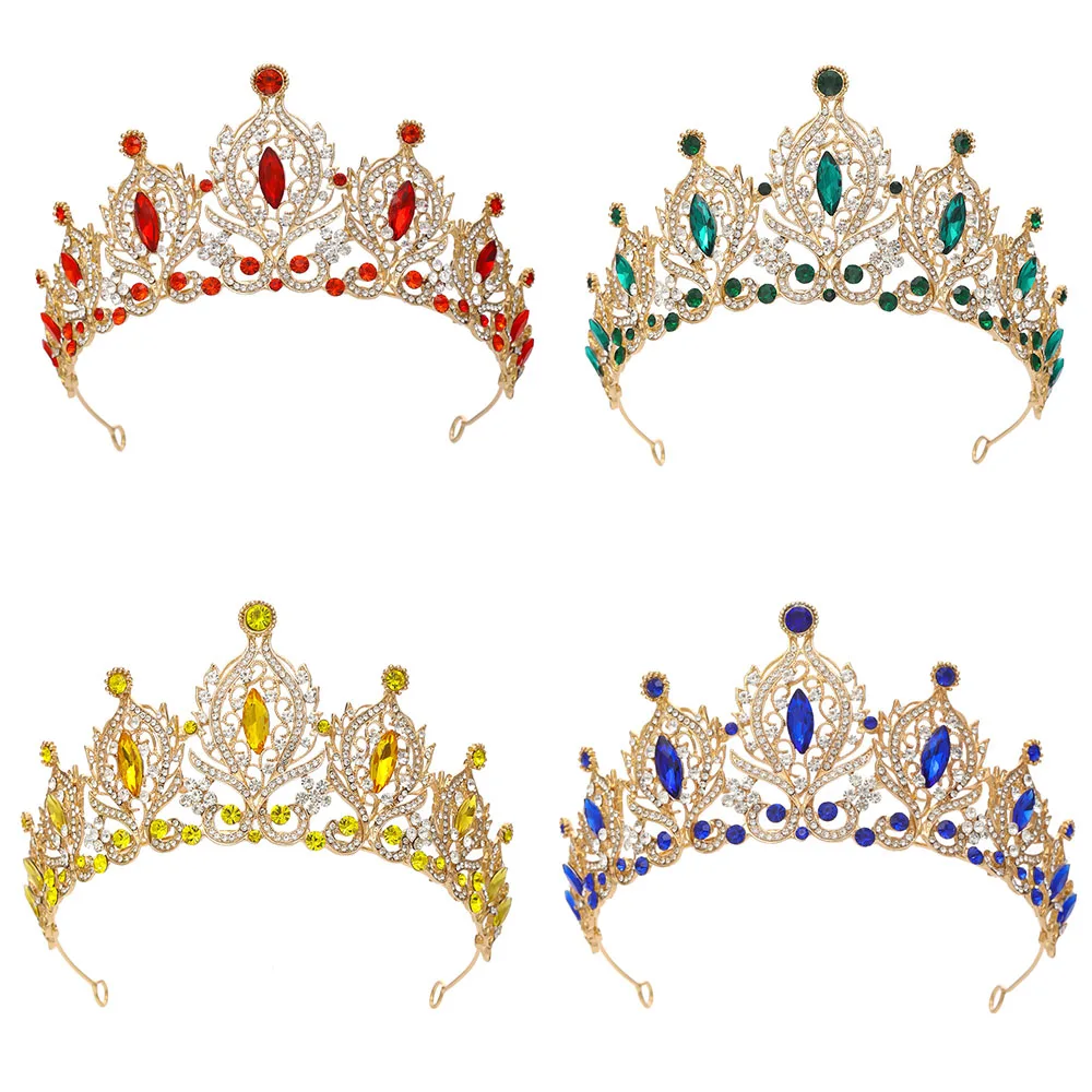 

European and American Bridal Crown Cross border Colored Crystal Headband Baroque Alloy Crown Wedding Dress Accessories Hair Acce
