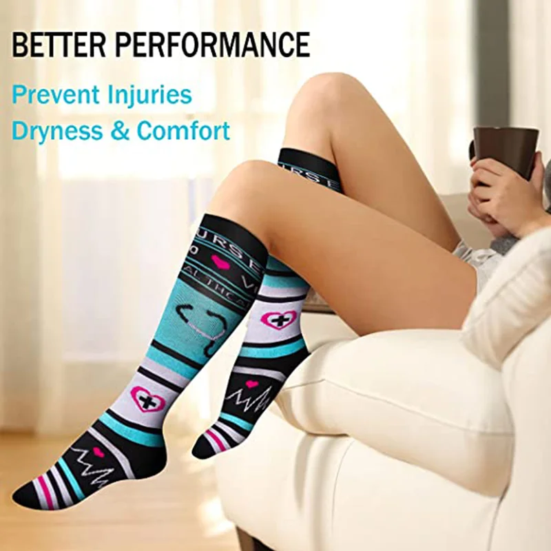 3/6 Pairs Compression Socks 20-30mmHg Varicose Veins Sports Socks Running Cycling Basketball Hiking Blood Circulation Stockings