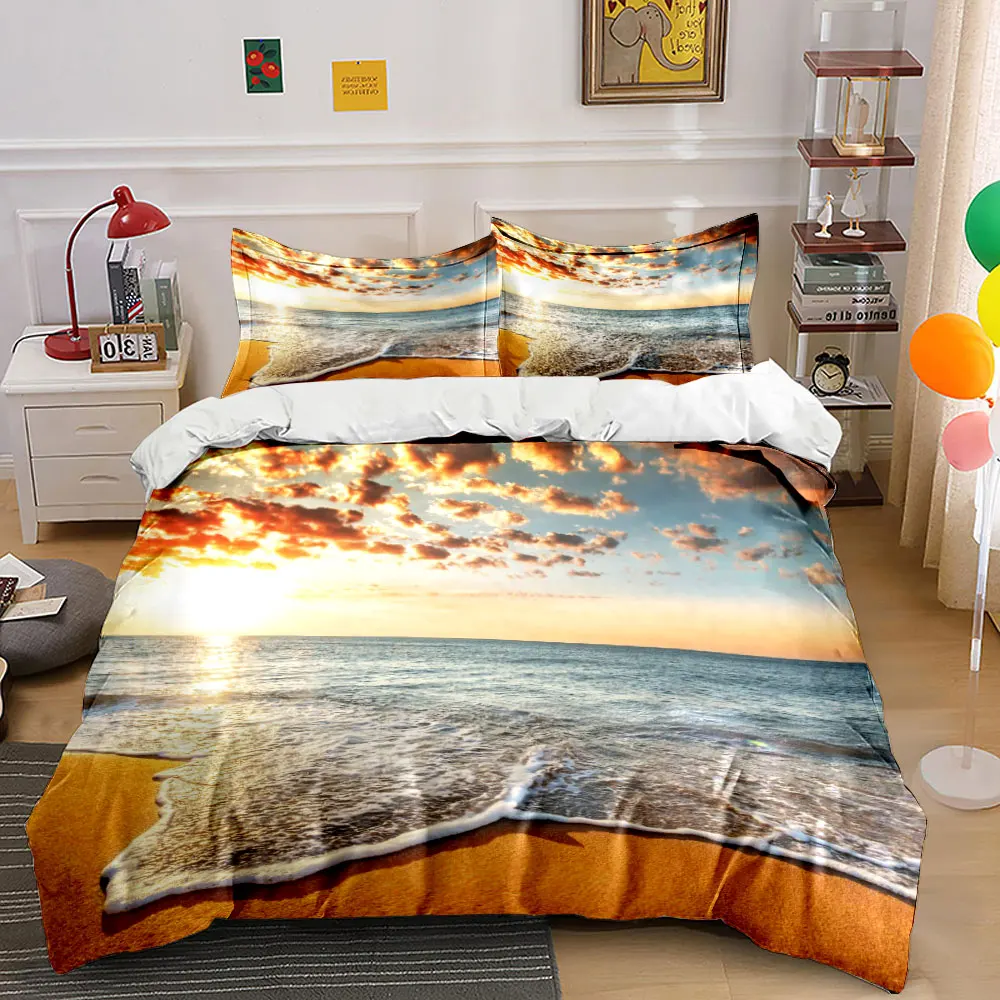 

Sunset at golden sandy beach Duvet Cover Set with 3D Printing Design Soft Polyester Bedding Set All-Season Comfort for gifts