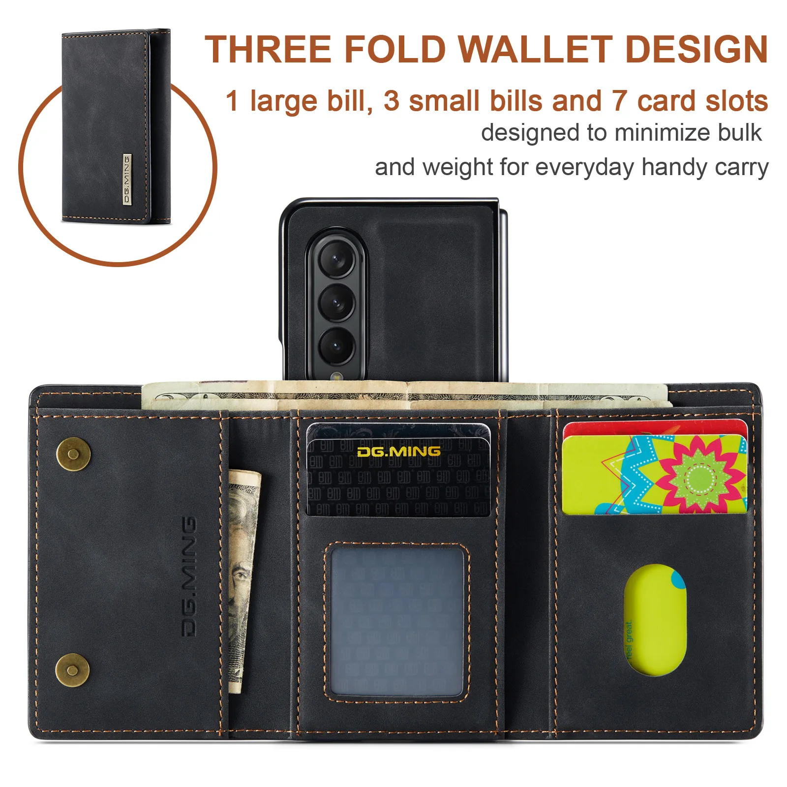 Magnetic Wallet Case For Samsung Galaxy Z Fold 4 3 5 Shockproof Stand Multi Card Slot Fibre Lining Leather Protection