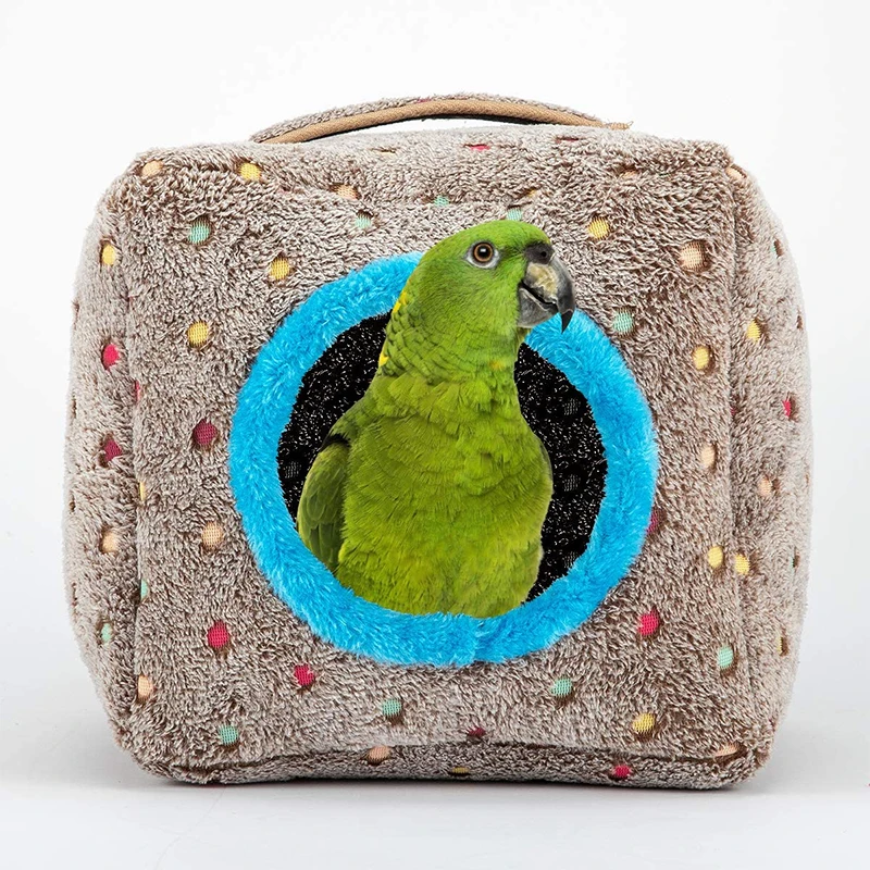 Warm Plush Birds House Hanging Hideaway Cave Nest Bed Bird Toy for Large Birds Macaws African Grey Cockatoos Parrots Winter