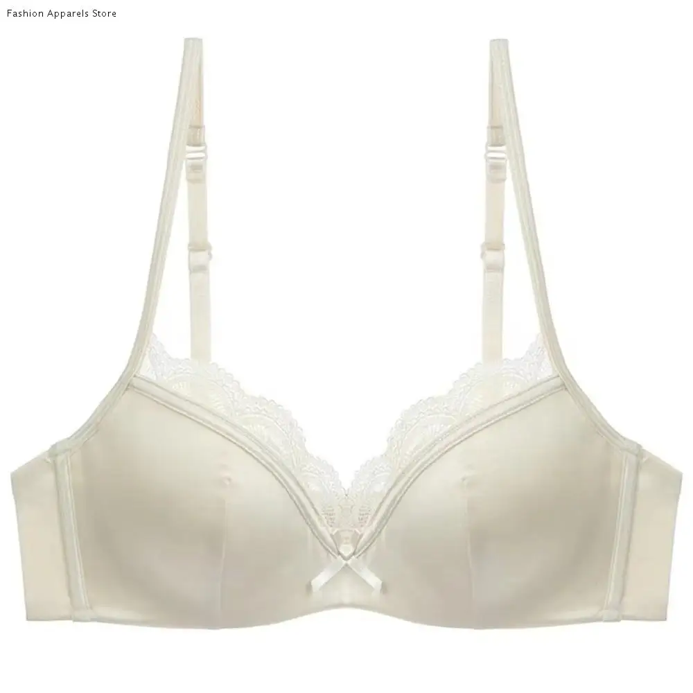 

Simple Thin Satin Wireless V Bra Shockproof Traceless Push Up Underwear Gathered Breasts Lace Seamless Bras Summer Spring