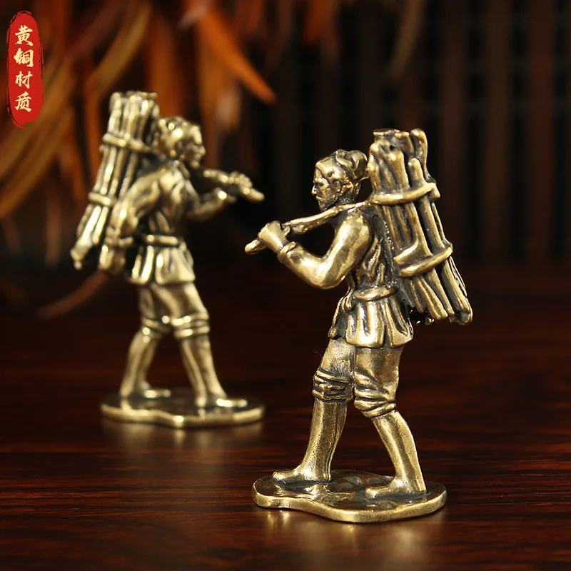 Brass Old Man Woodcutter , Solid Crafted Decorative Piece, Vintage Chinese Style, Exquisite Figurine for Tabletop Displa