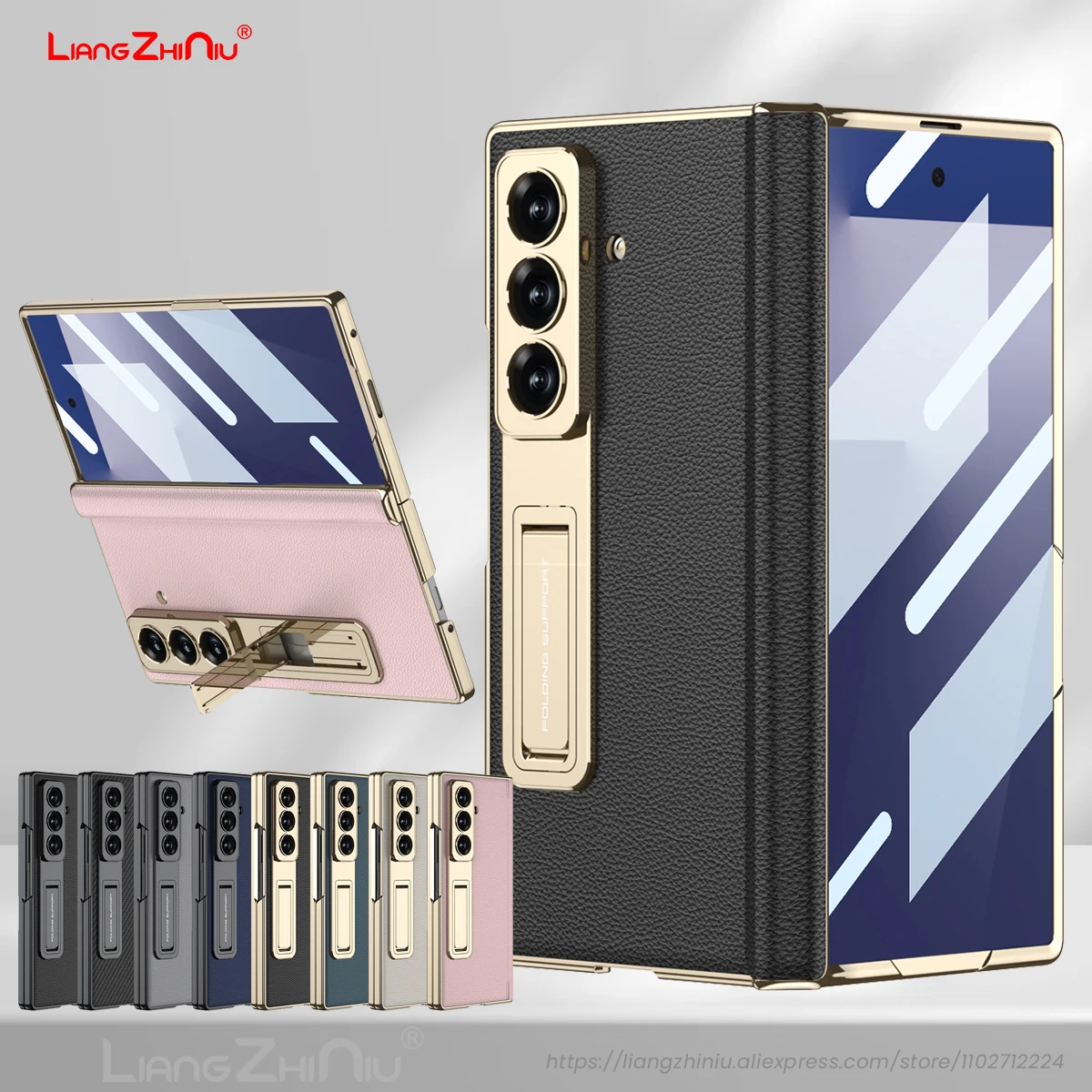 

Кожаный чехол для телефона Samsung Galaxy Z Fold 7, магнитная петля, скрытая подставка, экранная пленка, лицевая панель, цельный кожаный чехол с тонкими отверстиями