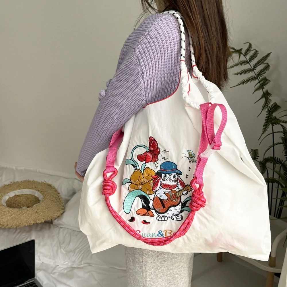 Embroidery Tote Bags for Women Large Capacity Shoulder Bag Designer Eco Bag Rope Handle Handbag Nylon Shopper Purses