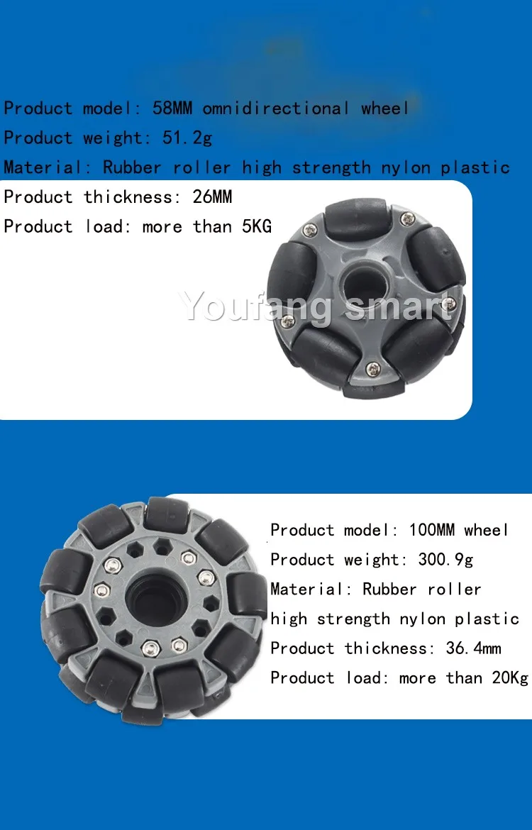 로봇 자동차 ROS 플랫폼 무지향성 모션 휠, 나일론 옴니 휠, 고무 롤러 옴니 로봇, 5 kg, 20kg 하중, 1 개, 2 개, 4 개, 58mm, 100mm
