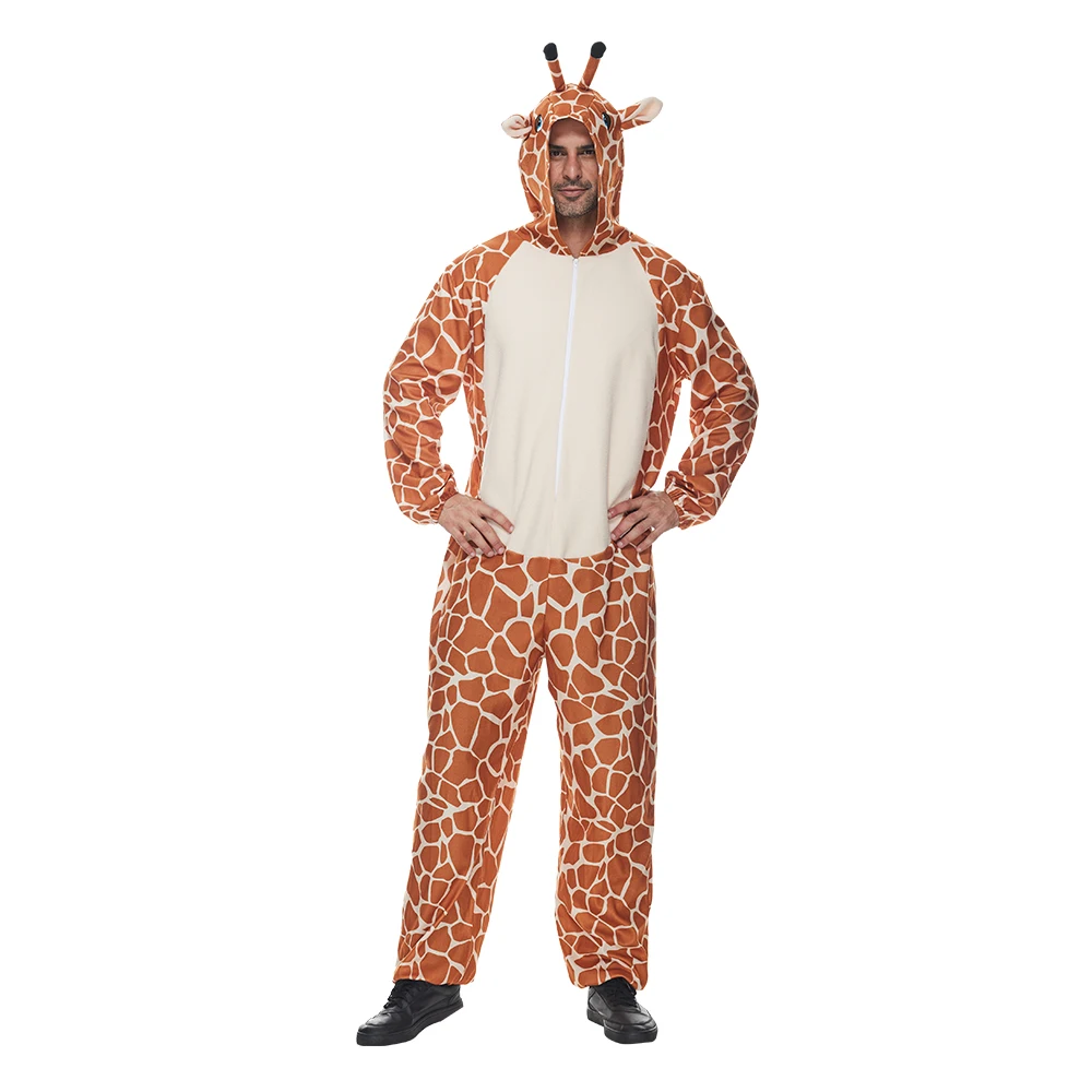 Adult Giraffe Onesie Pajamas, Men Safari Animal Cosplay ,Women Zoo Animal Halloween Costume Carnival Easter Purim Fancy Dress