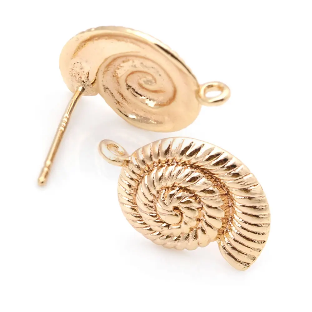 6 шт., латунные серьги-гвоздики в виде ракушек