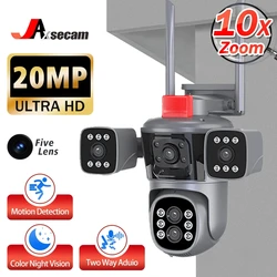 Cámara de protección de seguridad de 20MP, 10K, WiFi, exterior, Zoom 10X, cinco lentes, cuatro pantallas, vídeo CCTV, vigilancia, seguimiento automático, cámara PTZ