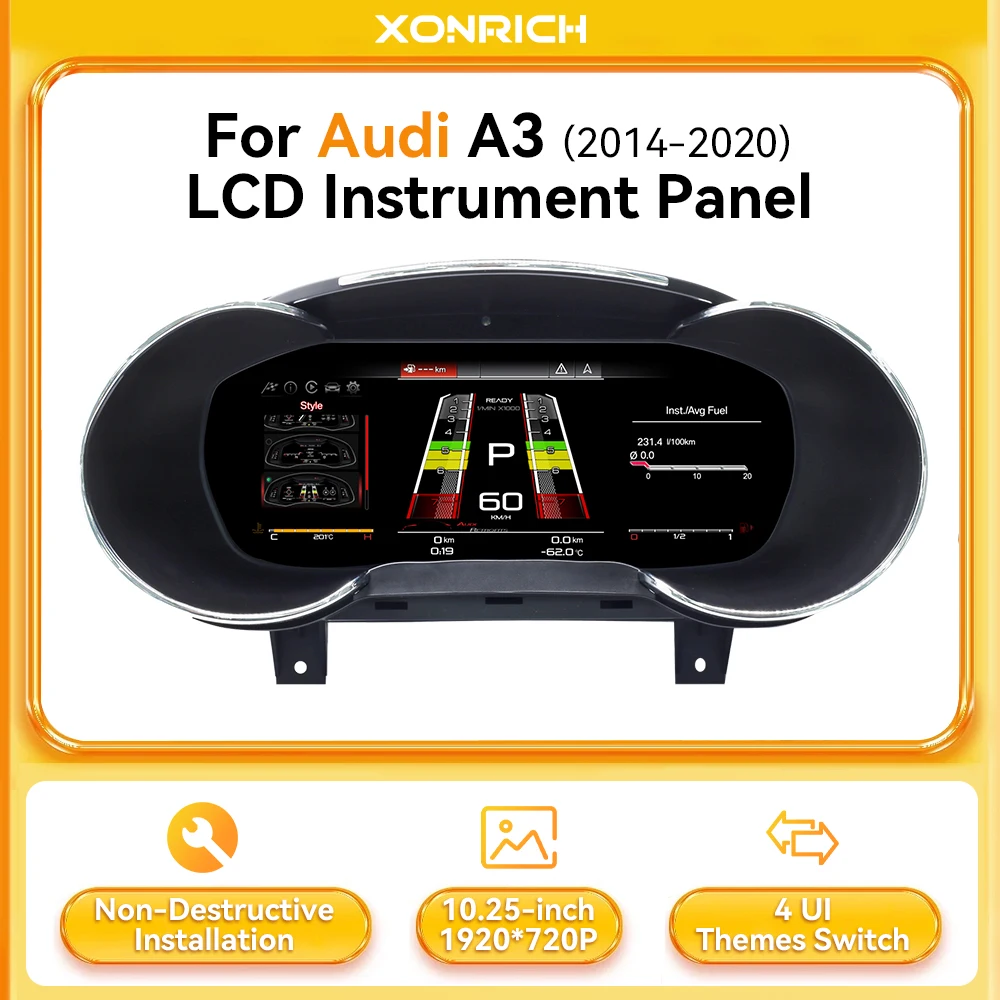 XONRICH 10,25" HD Virtuelles Cockpit für Audi A3 2014-2020 Digitales Instrumentenpult LCD-Tachometer Plug &amp; Play Wireless Carplay