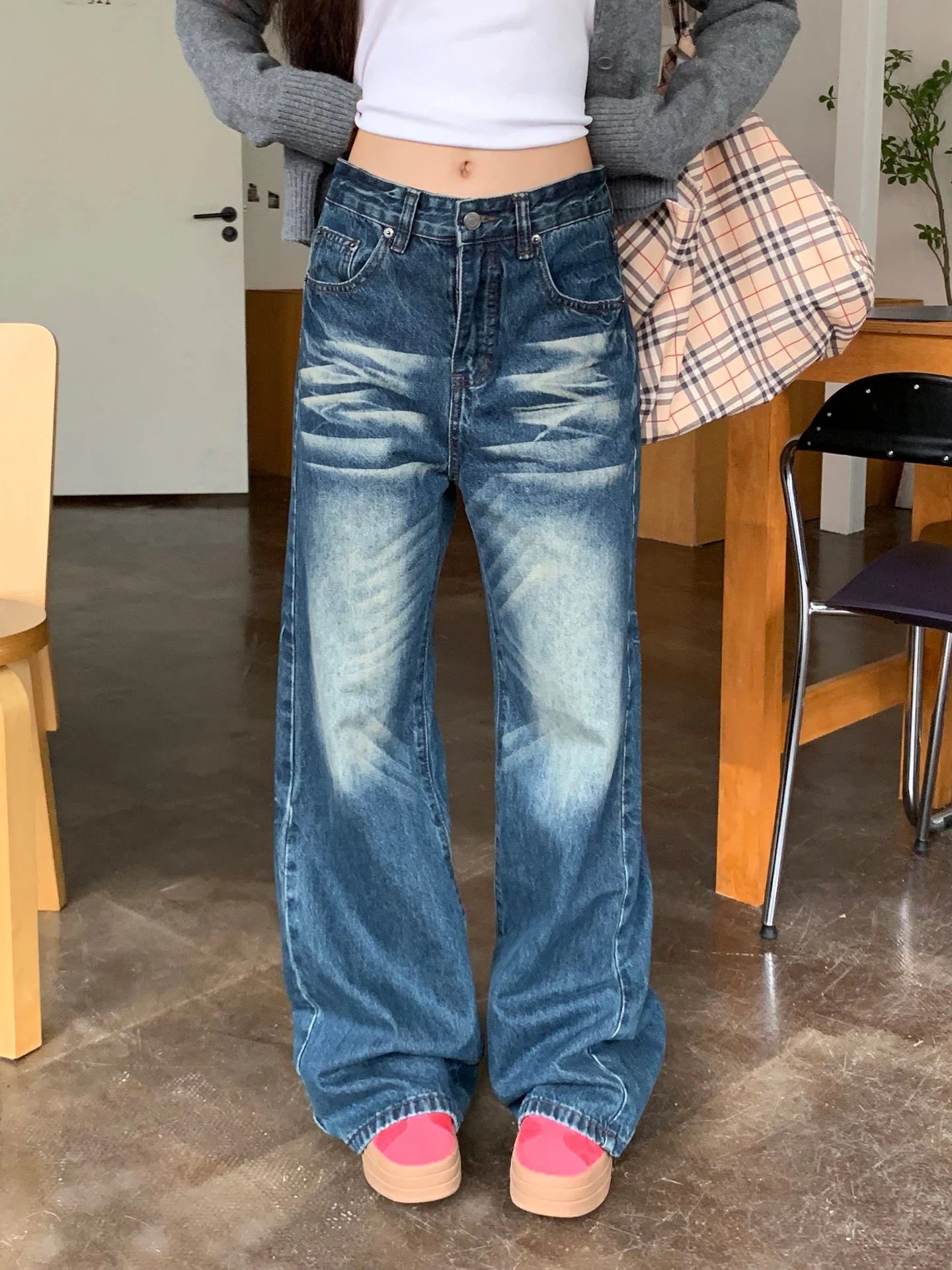 

American Sle Vintage Waed Denim Jeans Women's Autumn Design Straight Leg Slimming Floor-Length Pants Orange Tree Beau