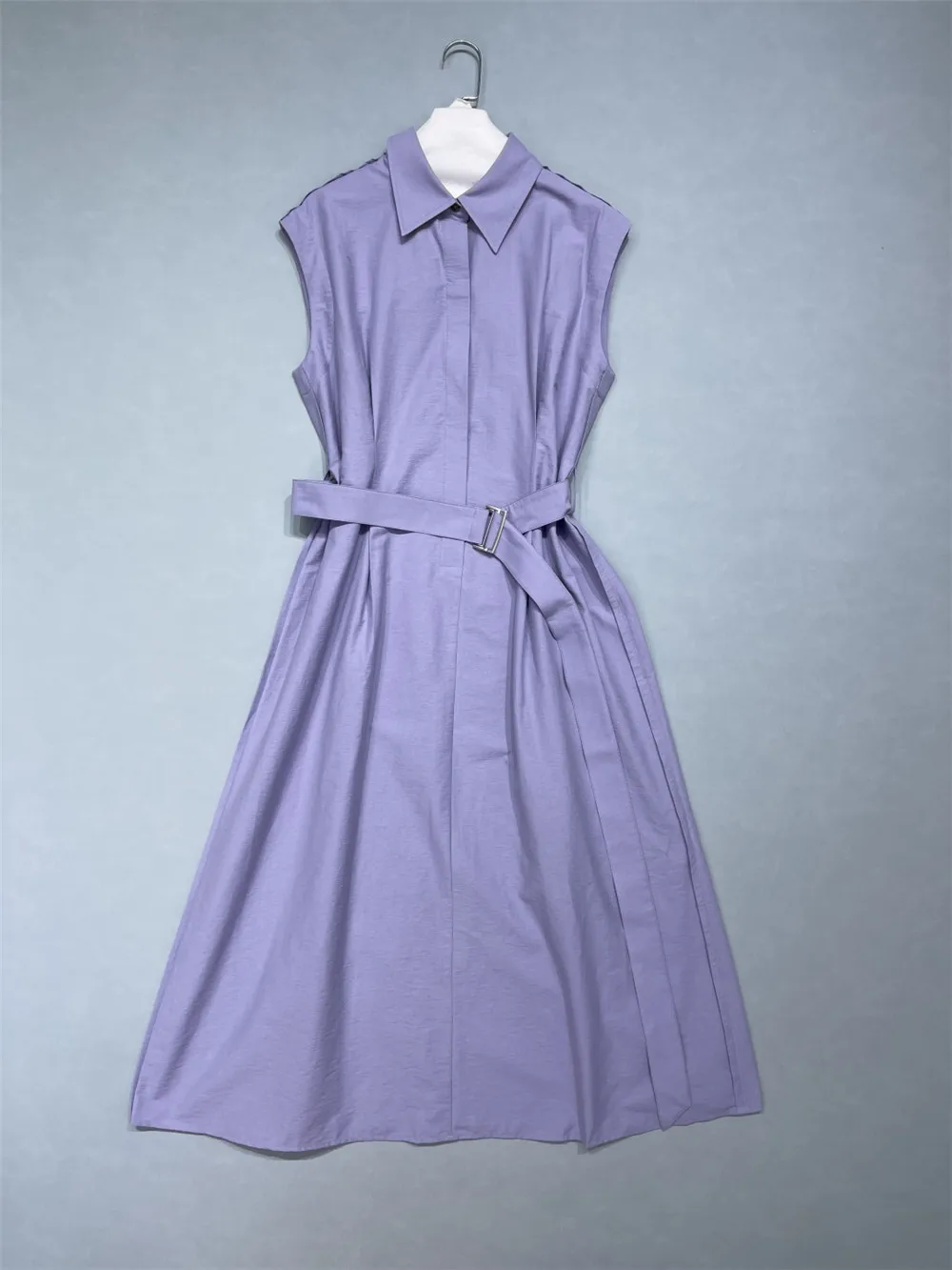 

Ladies Sleeveless Dress High Quality Temperament Belted Mid-Long Dresses