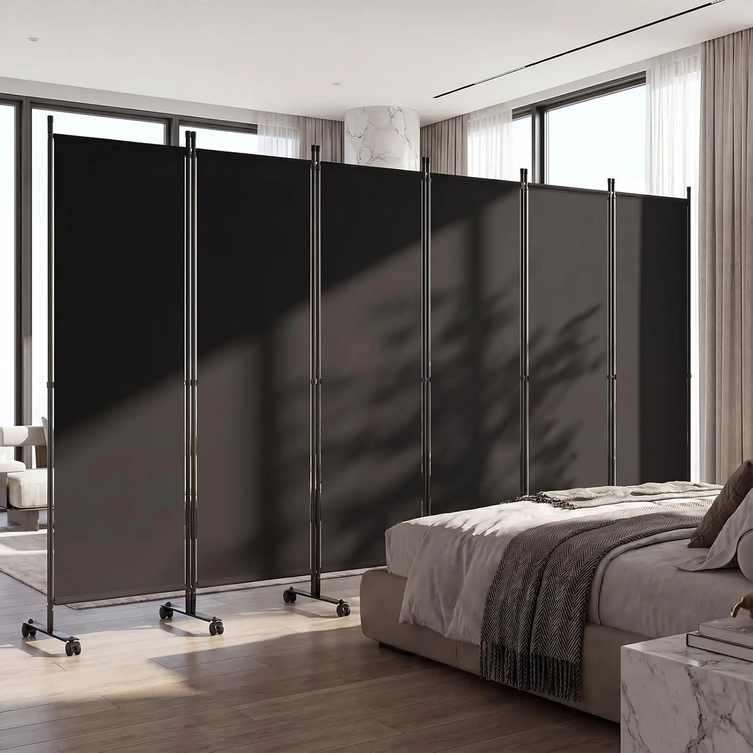 6 Panel Folding Room Divider with Wheels, 130