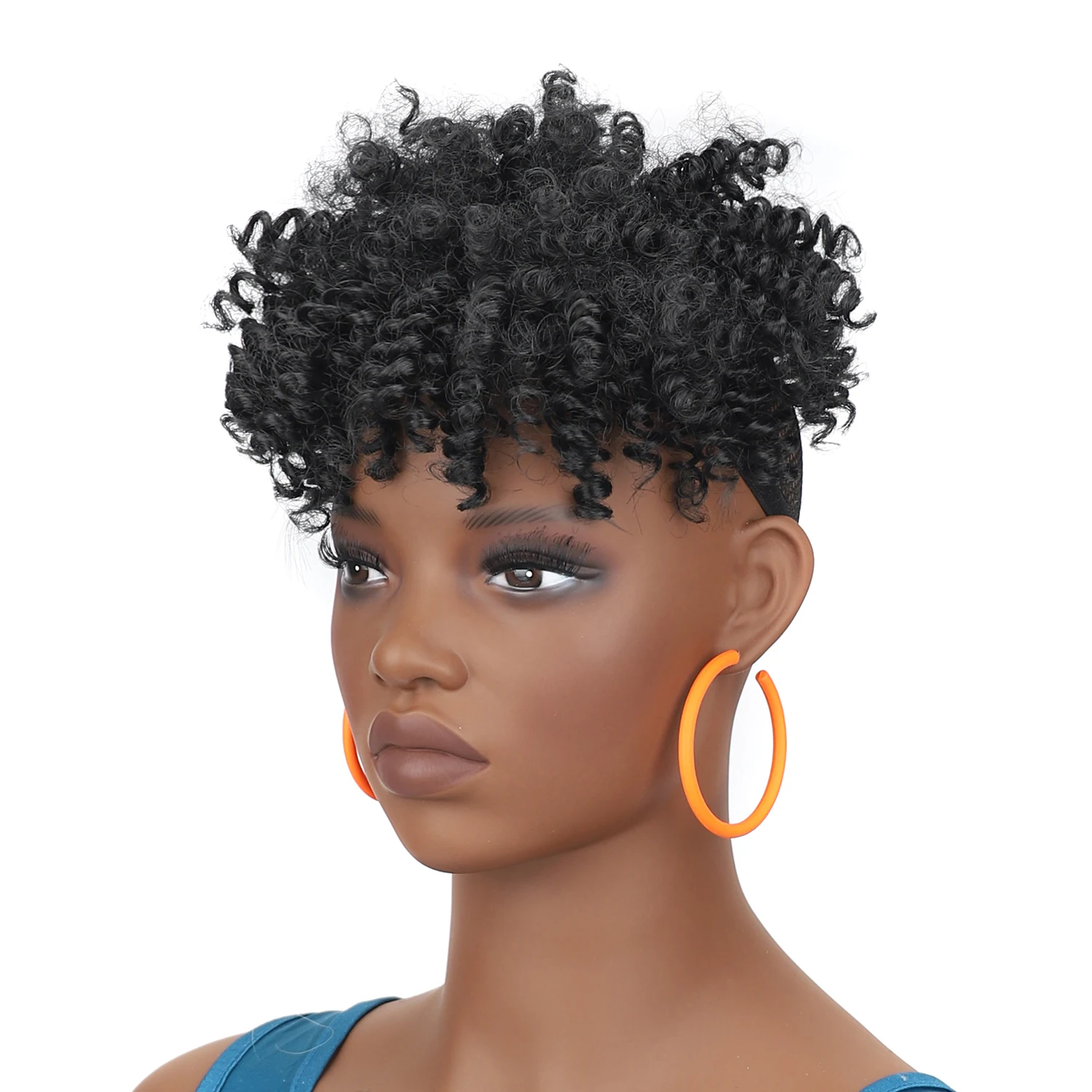Peluca de Cabello Afro Rizado Jeedou Black Topper para Hombre, Cabello Corto Rizado para Mujer, Pelucas de Cabello Sintético con 4 Clips