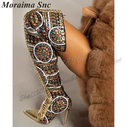 Stylish Over The Knee Mixed Sequins Boots Thin High Heel Women Shoes Back Zipper Pointed Toe 2024 Fashion Zapatos Para Mujere