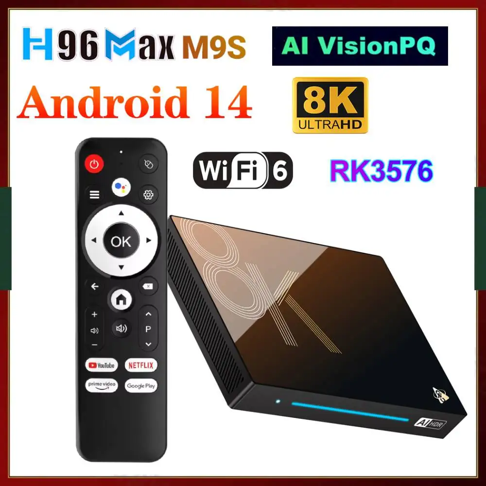 H96 MAX M9S RK3576 Android 14 TV Box AI-SR PQ Super Resolution 8K Video Media Player Android 14.0 QuadCortex A72 A53 Wifi6 BT5.4