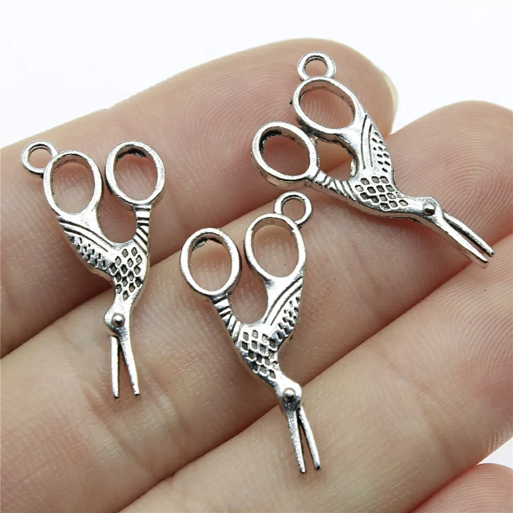 WYSIWYG 10pcs 28x15mm Charms Sewings Scissors Antique Making Pendant Fit Vintage Tibetan Silver Color DIY Handmade