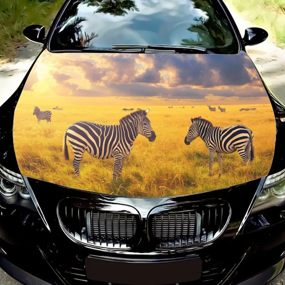 African Wild Animal Zebra Car Hood Wrap Color Vinyl Sticker Truck Graphic Bonnet DIY Auto Accessories Decoration Decal Gift