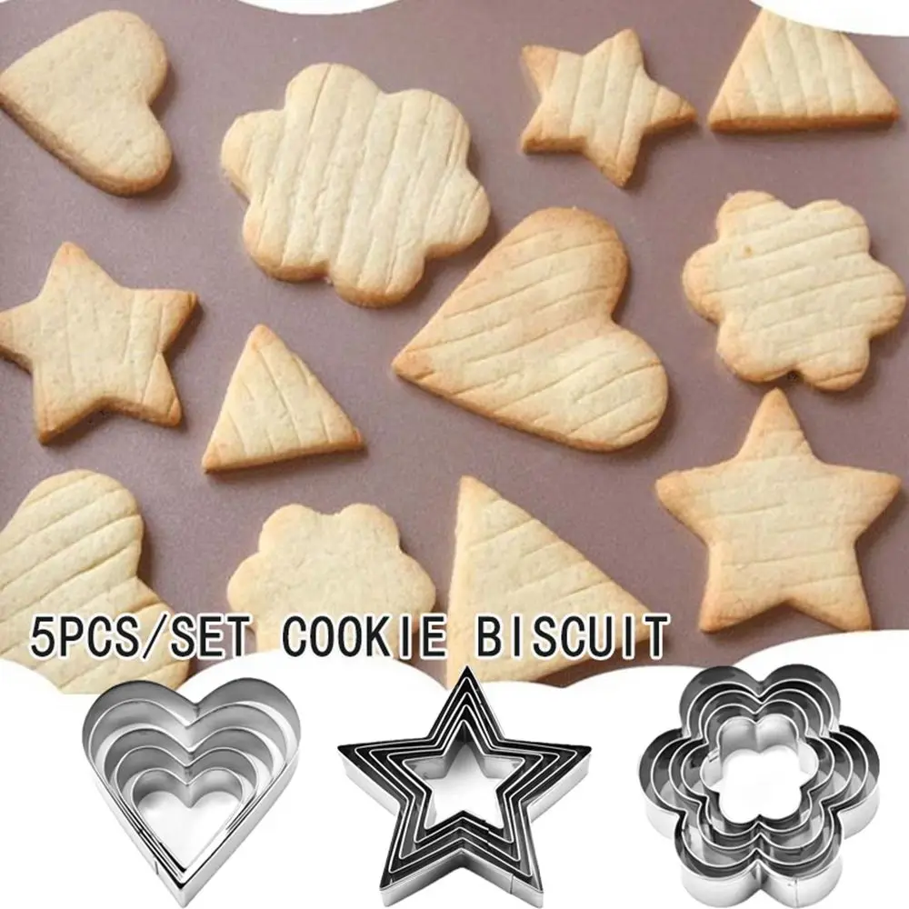 5 Pcs/set Stainless Steel Fondant Cake Baking Mold Heart Flower Star Shape Omelette Mold Cookie Biscuit Cutter Decorating Moulds